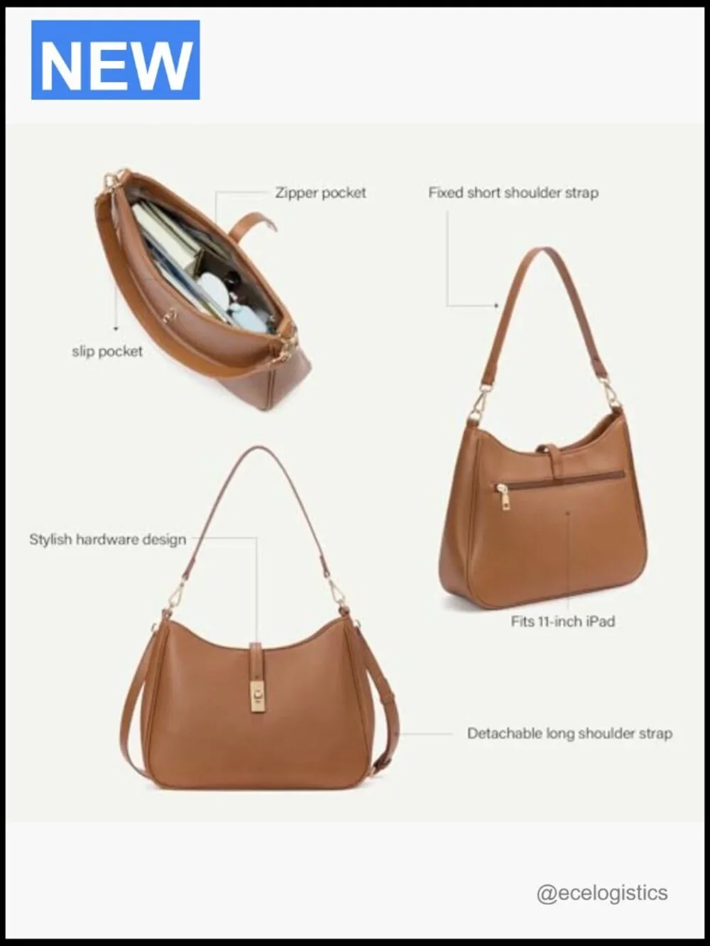 Vegan Leather Hobo Bag Tote Shoulder Crossbody Handbag with Adjustable Strap